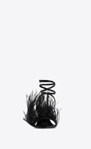 SAINT LAURENT Era Woman ERA 110 sandals with ostrich feathers in black patent leather b_V4